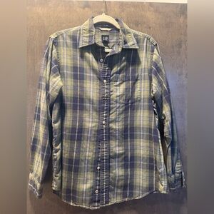 GAP Men's Casual Blue and Green Plaid Shirt